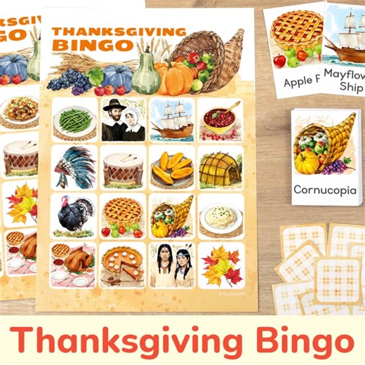 Thanksgiving Picture Bingo, Hands-On, Interactive Game for Vocabulary Building