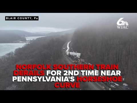 Officials: Two locomotives, over a dozen railcars derail near historic Horseshoe Curve in Central Pa