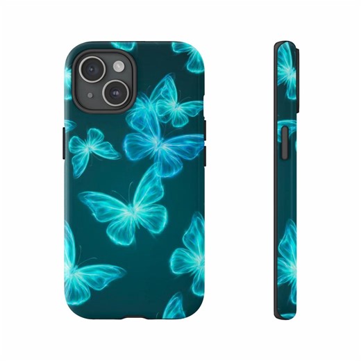 Glowing Butterfly Phone Case, Ethereal Teal Neon Insect Art - Etsy