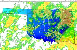116 reactions · 133 shares | Here's a 4-day summary animation of the recent Oklahoma ice storm observed by NWS radar and the Oklahoma Mesonet. Watch the freezing line (white line) push in and the wind data (white barbs) disappear behind it due to accumulating ice. #okwx #okmesonet | Oklahoma Mesonet | Facebook