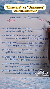 "Unaware" vs "Unawares", what's the difference? https://www.youtube.com/@TableofKnowledgeTV #UnawarevsUnawares #Unaware #Unawares #BasicEnglishGrammar #EducationalVideo | Table of Knowledge TV