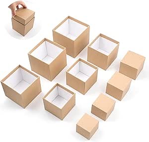 Nesting Gift Boxes Set Prank Gift Boxes Gift Wrap Boxes Surprise Box Small Square Kraft Paper Box Inside Box Gift Set for Christmas Halloween Birthday 10 Cartons No Lids (1.7-3.5 Inch), Brown