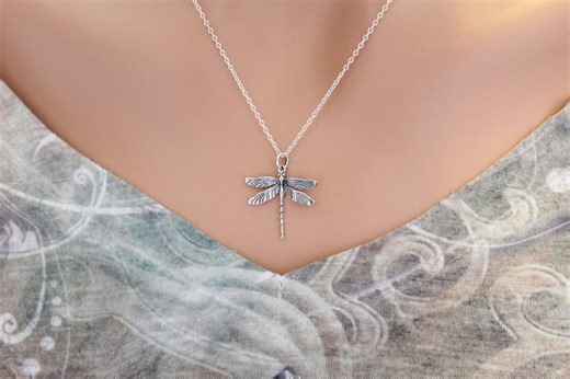 Sterling Silver Dragonfly Pendant Necklace: Detailed Charm - Etsy