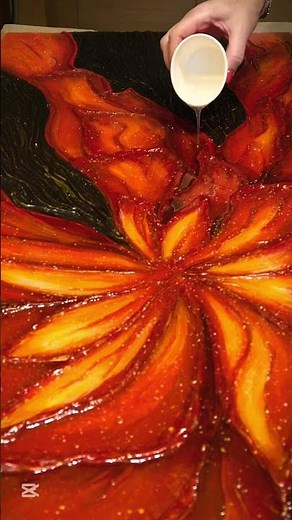 Mix media art. Red flower. Painting with textured paste, resin. Modern art