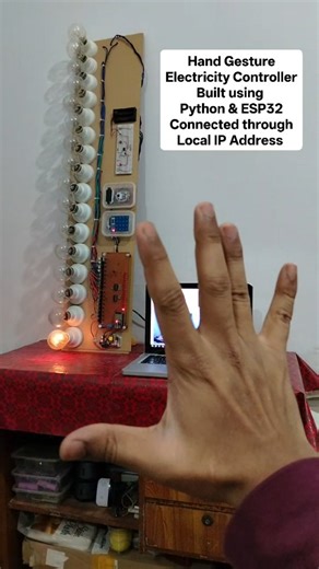 Shayan Shamim on Instagram: "🚀 Hand Gesture Controlled Smart Electricity control System with Python and Esp32 I built a real-time Hand Gesture Controller that operates 16 AC electrical channels using hand gesture ✋⚡ 🔹 Python + OpenCV + MediaPipe 🔹 ESP32 UDP Server (Local IP) 🔹 Driving Circuits + 2× Shift Register ICs 🔹 Real-time, low-latency control 🔹 No cloud — Fully local & secure 👉 From computer vision to hardware automation, 💬 Drop your feedback in the comments — your support means e