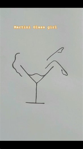 Minimal Martini glass girl line art drawing tutorial