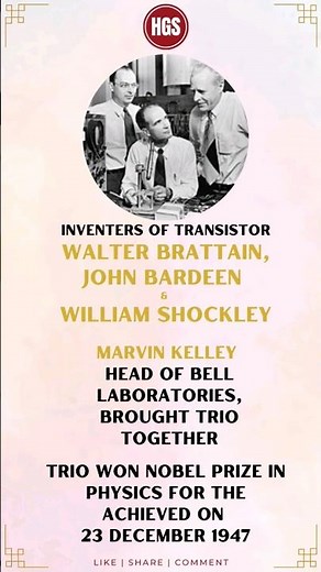 Inventors of transistor William Shockley, John Bardeen and Walter Houser Brattain #Facts #TechFacts