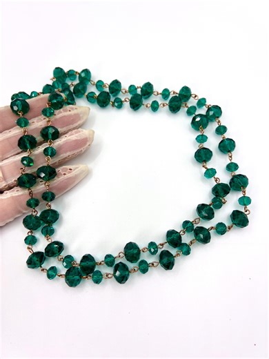 Vintage Faceted Emerald Green Crystal Glass Chain Long Necklace, Art Deco Flapper Necklace - Etsy