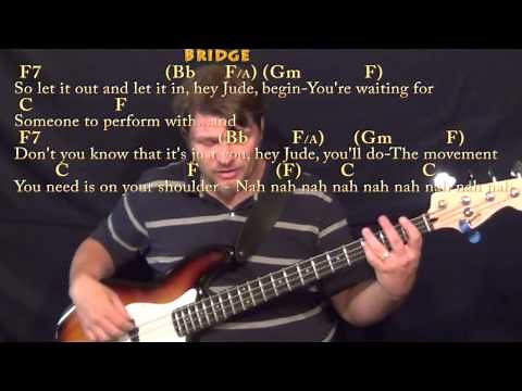 Hey Jude (The Beatles) Bass Guitar Cover Lesson in F with Chords/Lyrics