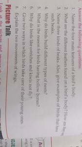 Name the four main features of a bird's body.What are the diff... | Filo