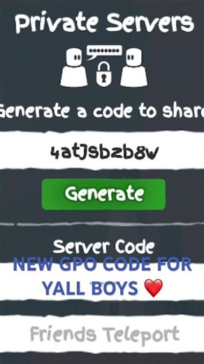 *NEW* GPO Server Code (Grand Piece Online) #shorts #roblox #gpo #onepiece