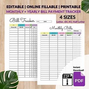 Editable Annual Budget Monthly Bill Tracker Fillable Bill Calendar Annual Budget Planner Sheets Simple Budget Tracker Bill Tracker Printable - Etsy UK