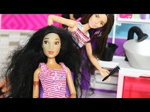salon de coiffure barbie coupe relooking pocahontas disney princess restyle hair doll