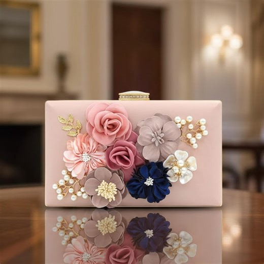 Pink Floral Evening Clutch Purse, Women's Wedding Bride Accessory Bag - Etsy