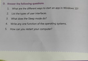 What are the different ways to start an app in Windows 10?List... | Filo