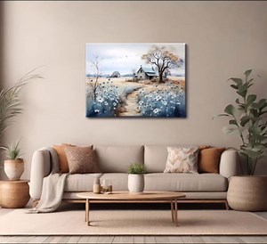 Framed Rustic Farmhouse Canvas Wall Art Beautiful Field Painting Wildflower Barn Print Nature Scenery Picture French Countryside Poster for Bathroom Bedroom Living Room Office Wall Decor 12x16in