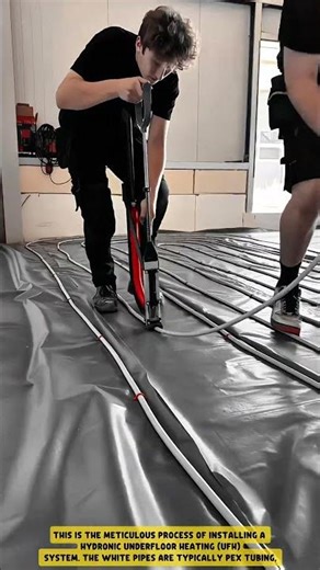 Installing underfloor heating pipes using a stapler tool - Good Tools and Machinery in Daily Work
