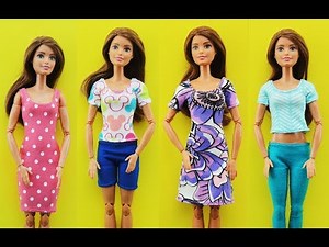 DIY Barbie Clothes Outfits Dress - Barbie Hacks - T Shirt, Shorts, Dress