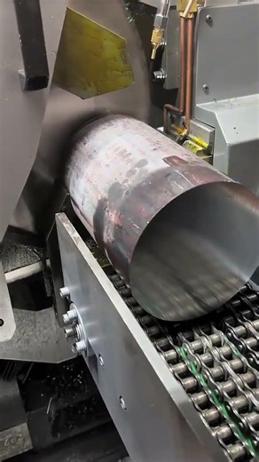 Cutting Large Metal Pipes With Industrial Band Saw Machines For Precise Industrial Components