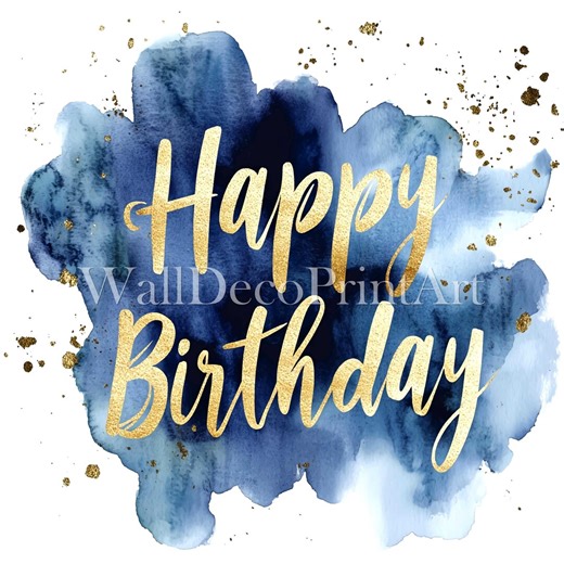 10 Blue & Gold Happy Birthday Clipart Bundle - High Quality Jpgs - Digital Download - Commercial Use, Watercolor, Mixed Media, Digital Print - Etsy