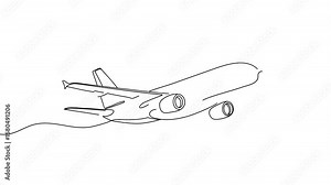 Animation of a single line drawing of an airplane. Continuous contour movement of an airplane. Continuous video with one line.