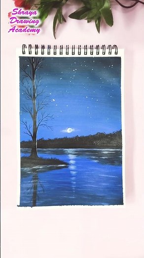 Starry Moonlight Night | Easy Moonlight Sky Painting | Beautiful Acrylic Painting for Beginners