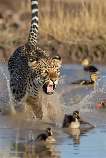 Leopard attacks ducklings #nature #wildlife