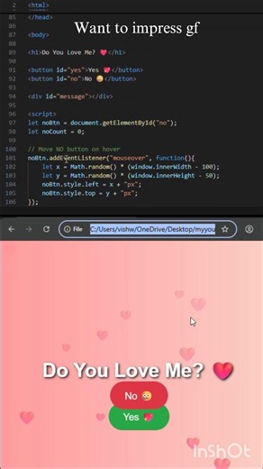 Impress Your GF/BF with This HTML CSS & JavaScript Code ❤️ | Love Proposal Website 💘 #css #html