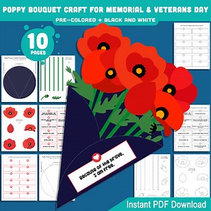 Poppy Flower Bouquet Craft for Veterans & Memorial Day, Remembrance Day Activity
