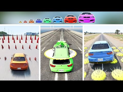 Big And Small Cars vs Big And Small Embedded Spikes – BeamNG.Drive