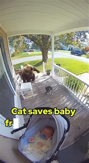 Hero Cat Saves Baby from Bear — Caught on Doorbell Camera!