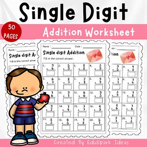 Single Digit Addition Worksheet - Math Practice for Kindergarten & First Grade