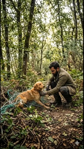 Man Rescues Dog Trapped in a Net in the Jungle #shorts #animallovers