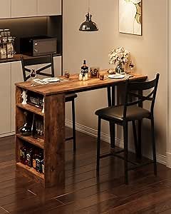 Amazon.com: GAOMON 3 Piece Bar Table Set for 2, Bar Table and Chairs Set with with Flip Top Extension, Dining Table Set with Storage Shelves, Suitable for Small Space Kitchen Apartment, Brown : Home & Kitchen