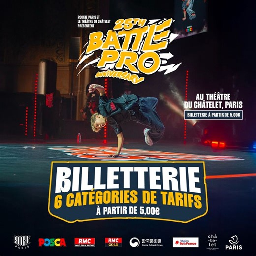 Cette année, viens vivre les 25 ans du Battle Pro : un show unique où les meilleurs du breaking mondial s’affrontent à Paris dans une ambiance survoltée. | Battle Pro