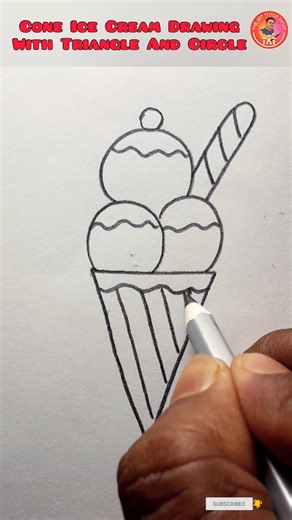 How To Draw A Cone Ice Cream🍦With Triangle And Circle||Easy Ice-Cream Drawing For Kids #art #shorts