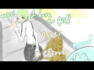 Girl holds fart and poop on escalator 【anime】