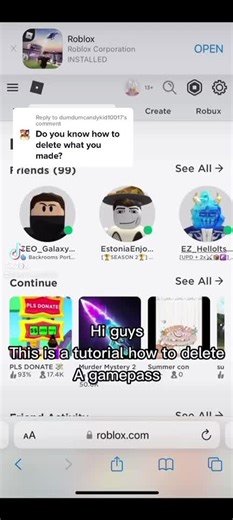 Replying to @dumdumcandykid10017 How to delete a gamepass roblox#fyp #foryoupage #roblox #robloxgames #gamepasses #tutorial