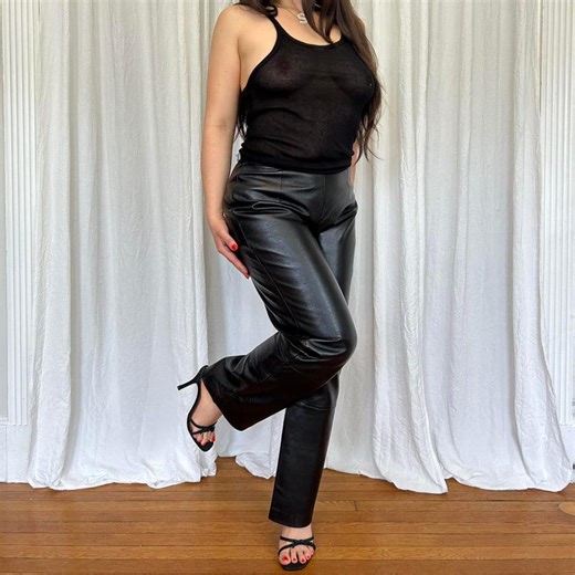 High Waist Black Leather Pants Women – Straight Leg Real Leather Trousers – Vintage 90s Leather Pants – Genuine Leather Women Pants - Etsy Canada