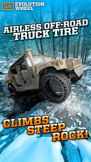 Airless Off Road Truck Tire Climbs STEEP Rock!