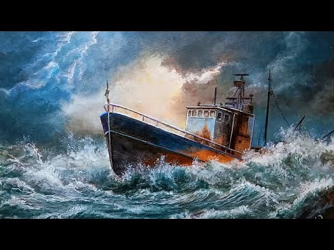 Acrylic Seascape Painting - Ship in Storm | Easy Acrylic Painting Tutorial