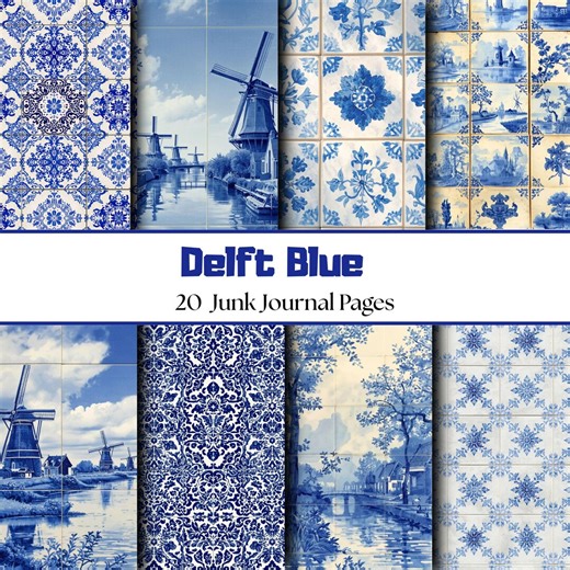 20 Delft Blue Dutch Tiles Junk Journal Pages: Handmade Digital Scrapbook Paper JPG (digital Download) - Etsy