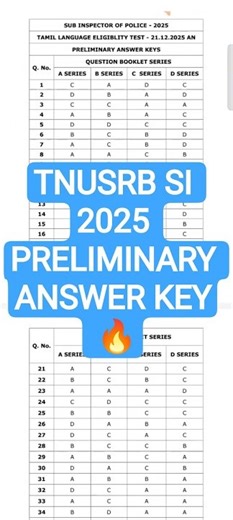 TNUSRB SI 2025 PRELIMINARY ANSWER KEY 🔥