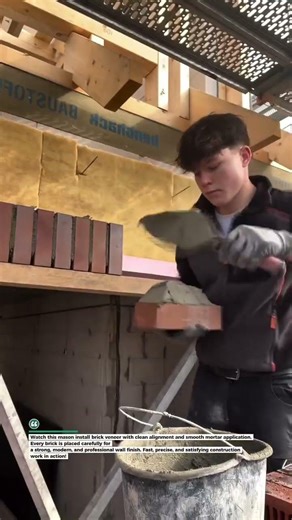 Perfect Brick Veneer Installation Process! #construction #brickwork #shorts