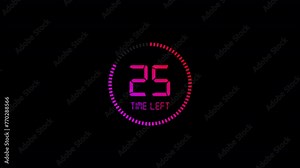 30 second countdown Animation. 30 second clock timer countdown animation on black background.