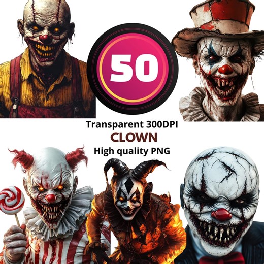 Scary Clown PNG Bundle, 50 Horror Joker Designs, Evil Circus Clipart, Halloween, Sublimation, Digital Download, Transparent 300 DPI - Etsy