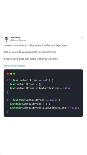 Learn to disable font scaling in react native and Expo apps.