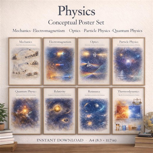 Physics Conceptual Poster Set (8 Prints) | Mechanics, Quantum, Relativity, Thermodynamics | Science Wall Art - Etsy