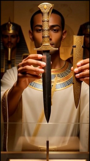 The Golden Dagger of King Tutankhamun In the presence of King Tutankhamun… and from the heart of his new hall inside the Grand Egyptian Museum… stands a dagger crafted for the hand of a king, a blade where the power of the heavens revealed itself upon the land of Egypt. A blade that never rusts… a metal that refuses to bow to the laws of men… a dagger forged from meteoritic iron, fallen from distant skies before it reached the hand of a pharaoh. This iron was never taken from Egypt’s mines— it d