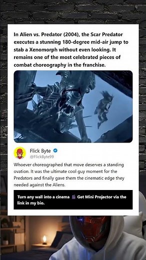 In Alien vs Predator 2004 the Scar Predator executes a stunning 180-degree mid-air jump to stab a Xe